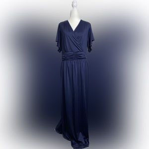 XX-Large Shein Curve Long Navy Blue Dress w/ Cinched Waist and Crossover Top